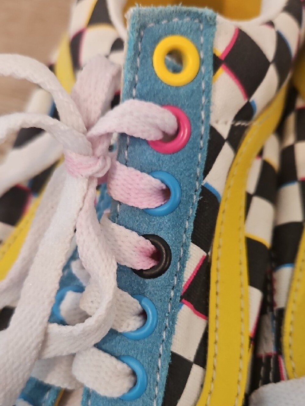 Vans Checkerboard Multi-Color Old Skool Sneakers - Blue/Yellow/Pink/Black - Picture 4 of 5